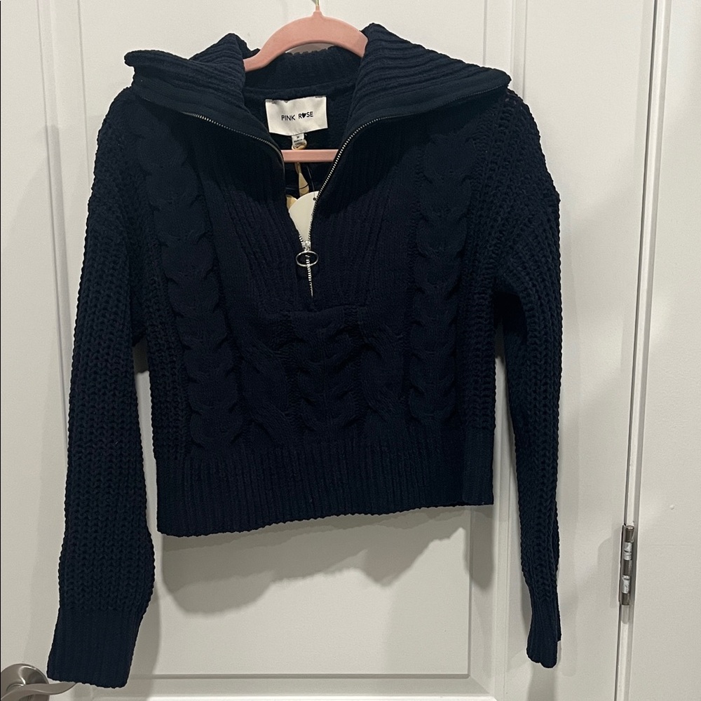 NWT crop navy blue sweater